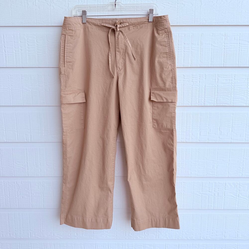 Nautica Jeans Khaki Cargo Pants Size 12 NWOT Drawstring Waist Cropped